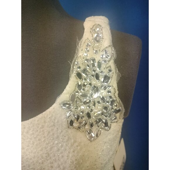 One-Shoulder Ivory Mini Dress With Beaded Detail By Emerald Sundae Size Large - Picture 5 of 8